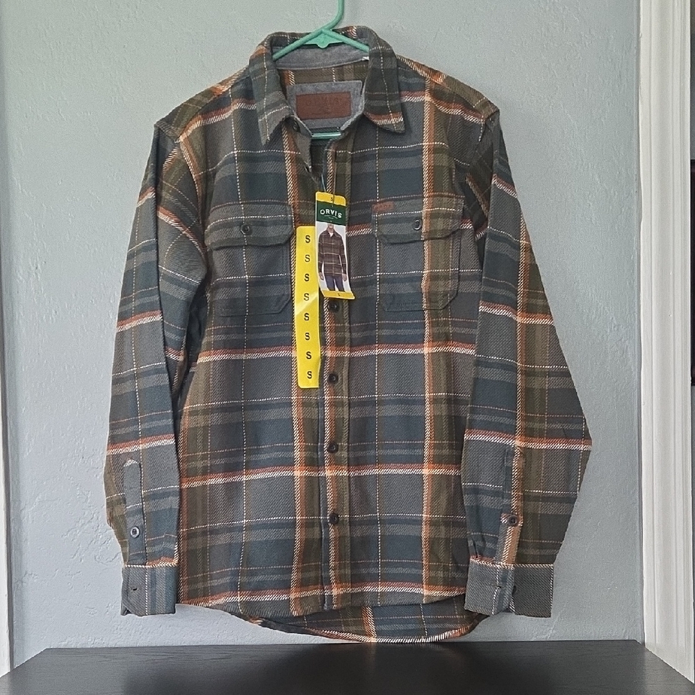 Orvis Green and Brown Plaid Casual Button Down Shirt